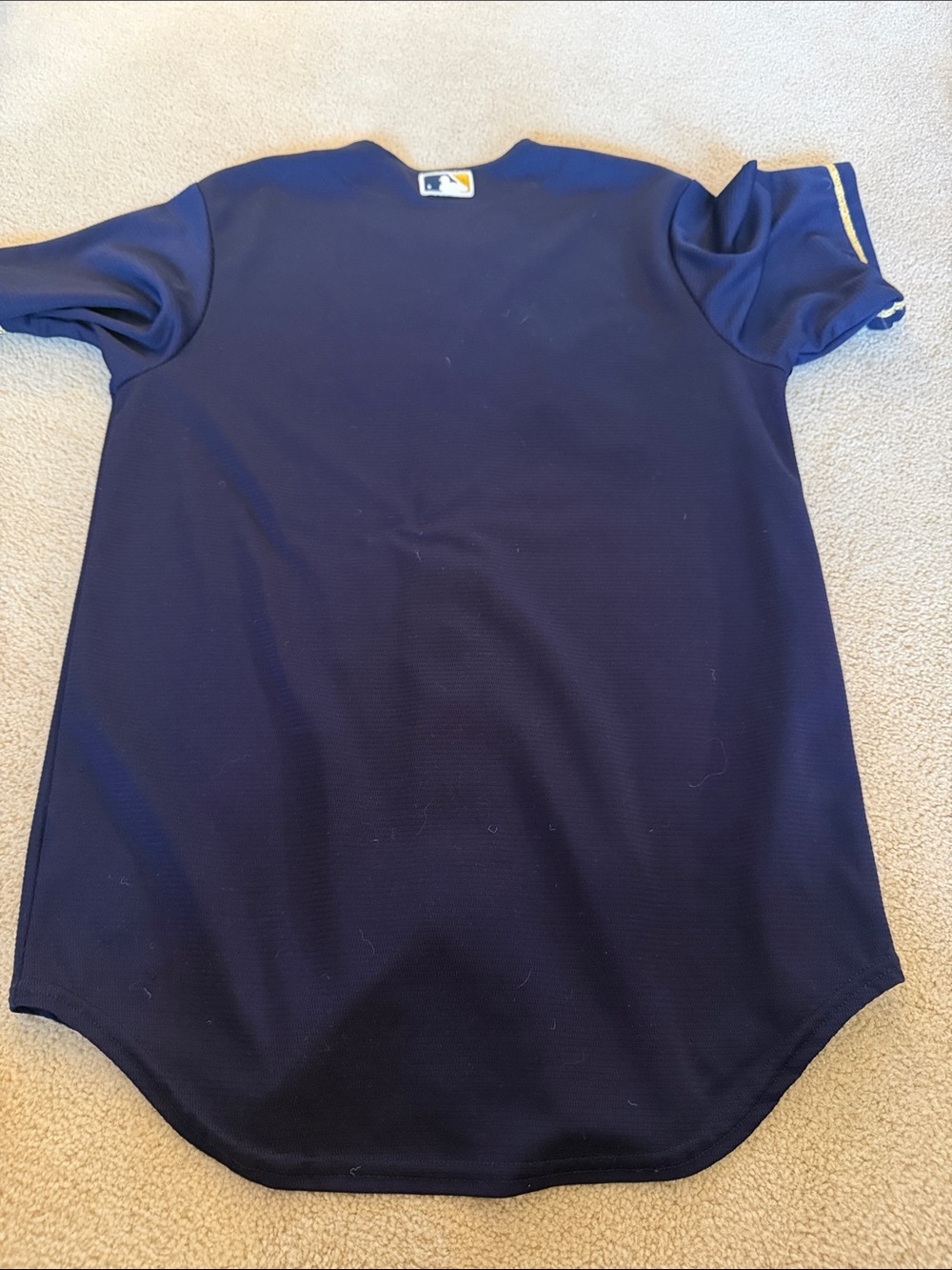 Majestic Navy and Gold Brewers Button-Up Jersey - Picture 4 of 4